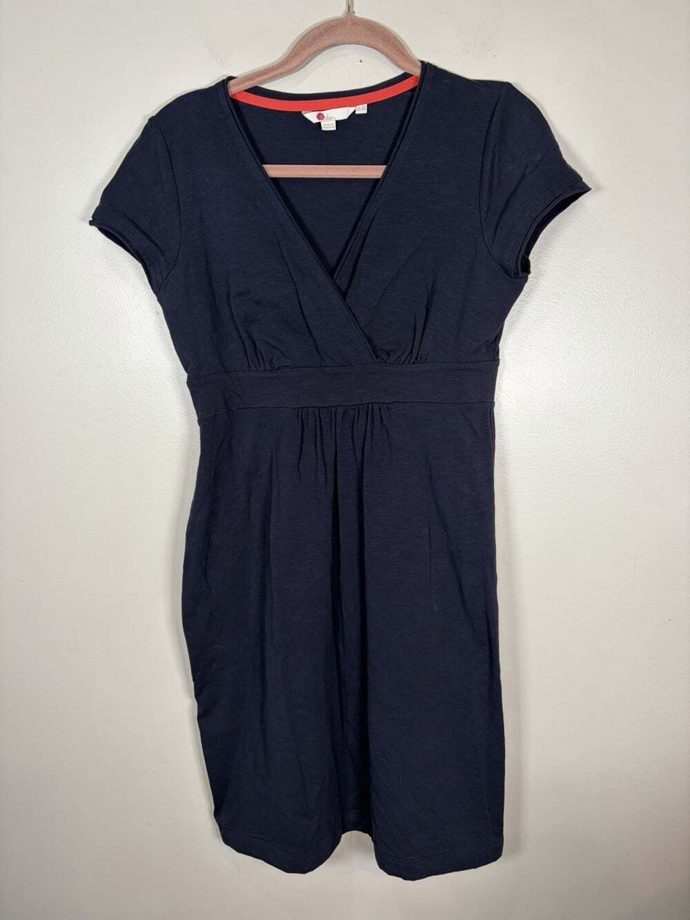 Boden Casual Jersey Day Dress Size 12 Navy Wrap Style Teacher Work